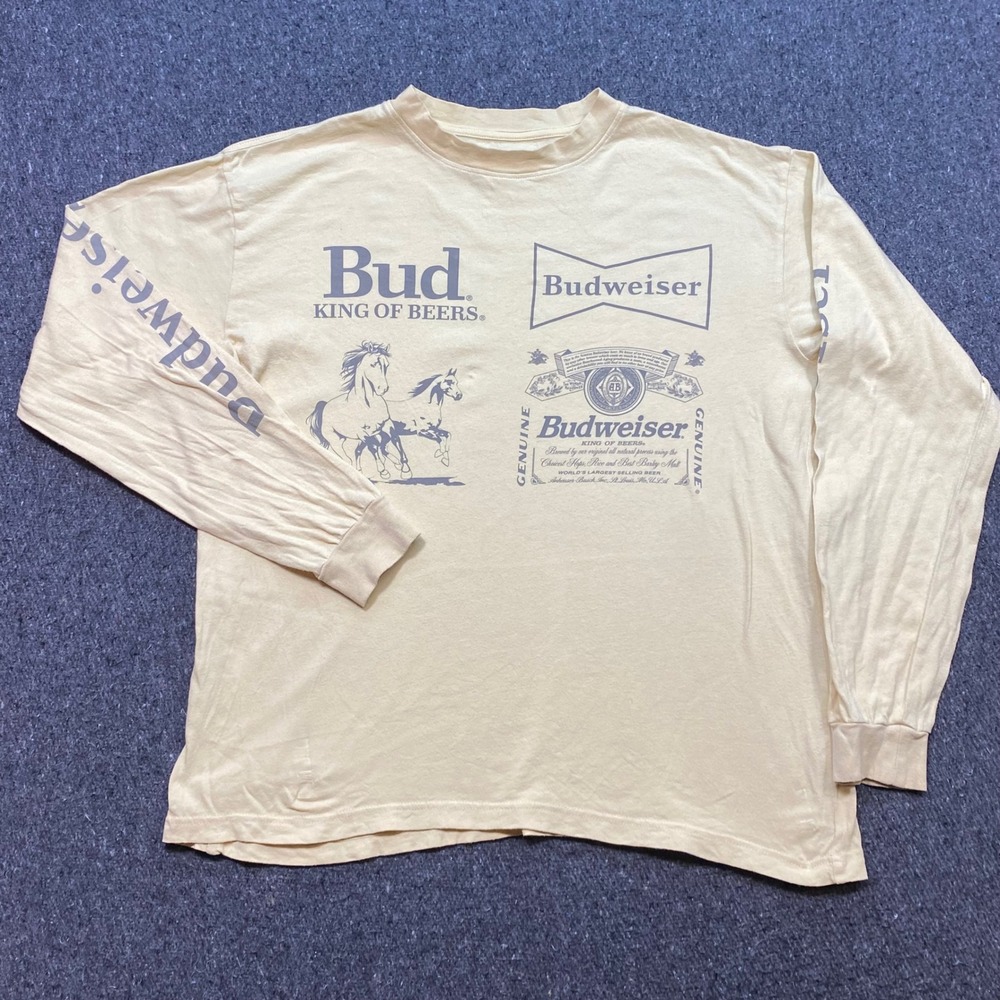 PacSun Budweiser TShirt Sz M Mens Yellow Skater Clydesdale Long Sleeve Graphic